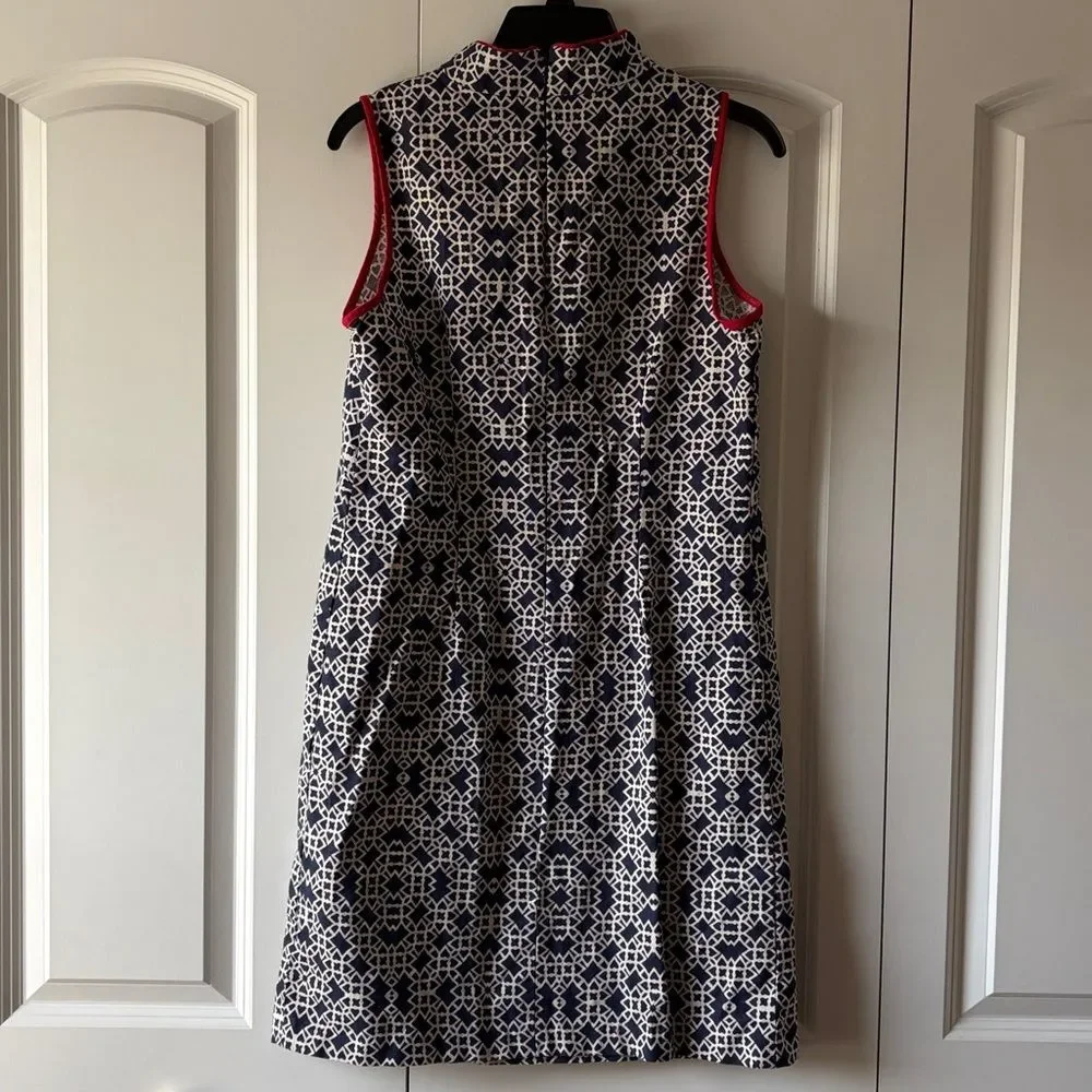 ELIZA J Classy Navy Blue White Red Sleeveless Shift Summer Nautical Dress Size 8 - Picture 4 of 4